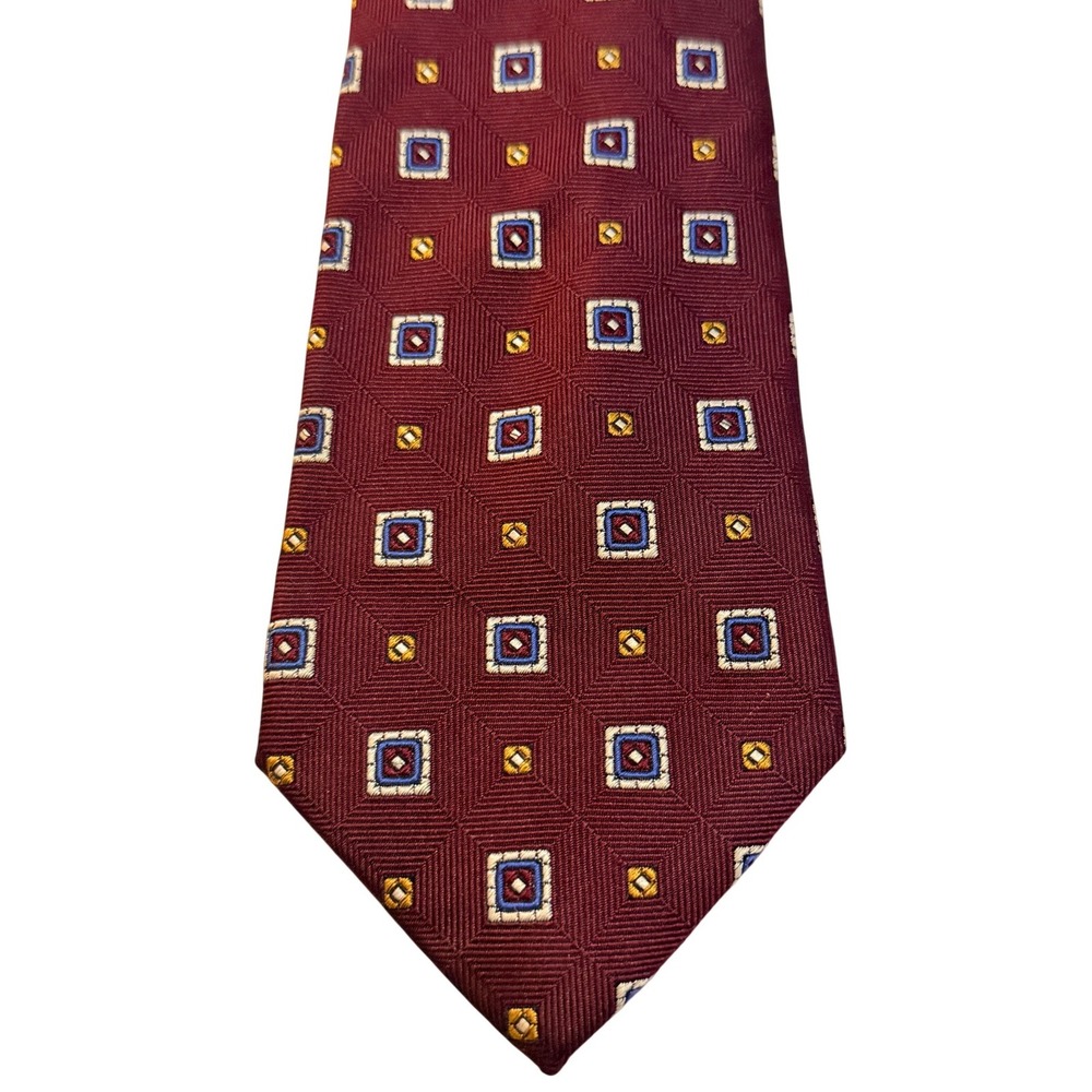 Jos. A. Bank Silk Tie Sz OS Burgundy Geometric Executive Collection Professional